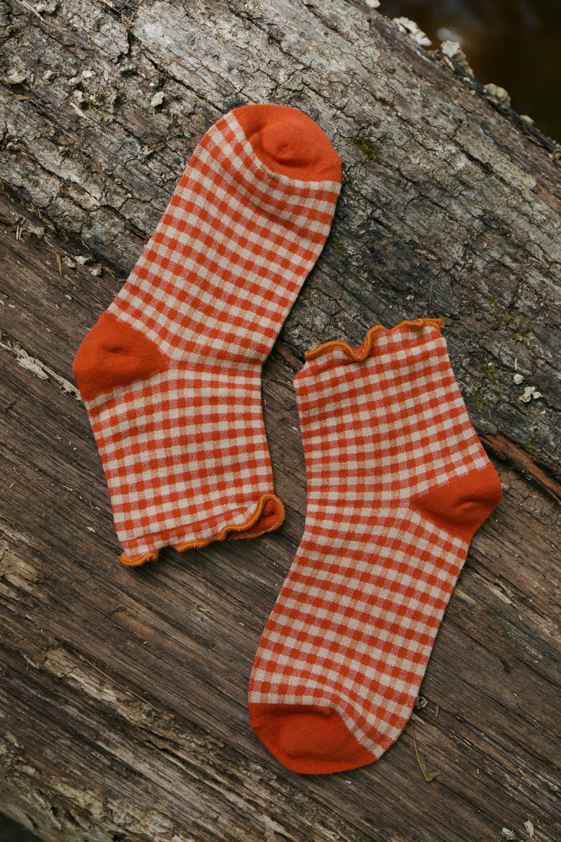 PEACH GINGHAM SOCKS