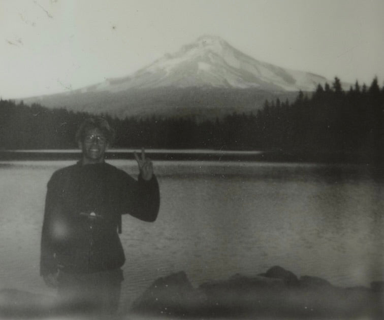 film photo vintage photography peace sign smiling at mount hood